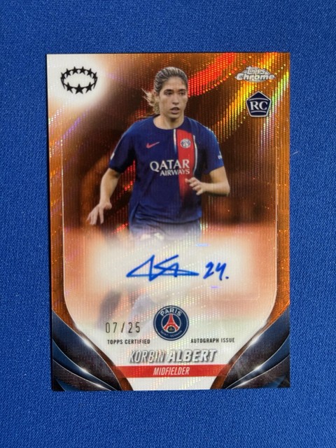 KORBIN ALBERT 2023/24 TOPPS CHROME UEFA WOMENS ORANGE WAVE REFRACTOR AUTO #7/25