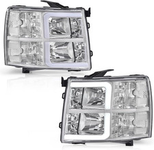 Headlight Pair Fits Chevy Silverado 1500 2007-2013 LED DRL Clear Lens w/o Bulbs