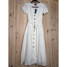 NWT Lulus Sicily Sweetheart White Button-Front Puff Sleeve Midi Dress Size XS