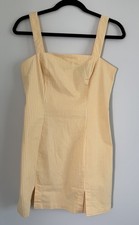 FOREVER 21 Yellow White Striped Cotton Sundress Square Neck Zip Spring Size S