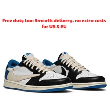 Jordan 1 Retro Low OG SP x Travis Sc0tt Black White Blue Men's Size US 7-12