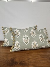Sanderson Sess Leaf Design Cushion With Pom Pom’s And Feather Inners 30 X 50cm