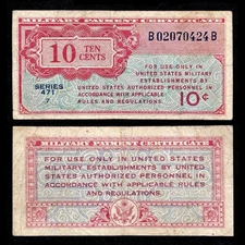 US MPC Military Payment Certificate 10 Cent Series 471 Banknote Paper Money VG