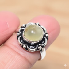 Natural Prehnite Ring 925 Sterling Silver Handcrafted Size 8 Mint Green Stone