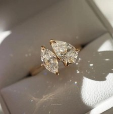 Toi Et Moi Moissanite Engagement Ring 3 CT Pear & Marquise Cut 14k Yellow Gold