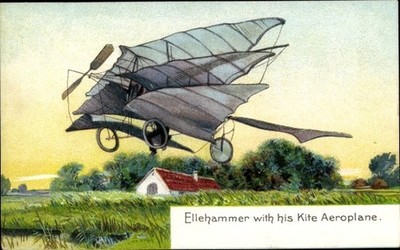 Postcard Ellehammer with his Kite Aeroplane - 11136432