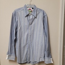 Robert Graham Men's Large Blue Pattern Shirt w/Flip French Cuffs 100 Cotton