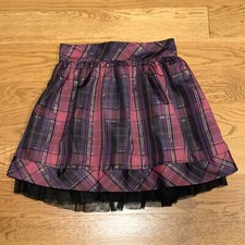 CHEROKEE Purple Black Plaid Holiday Fancy Elastic Waist Skirt Girls XL 14/16 EUC