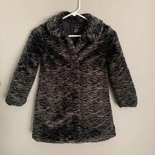 Girls Calvin Klein Jeans Animal Print Black Gray Faux Fur Coat Sz 6X
