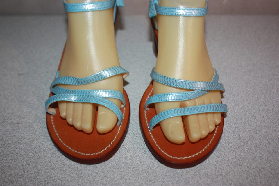 MELLOW YELLOW Tong Cuir Lanière Fine Bleu Ciel Petit Talon T 37 TBE - Photo 4/4