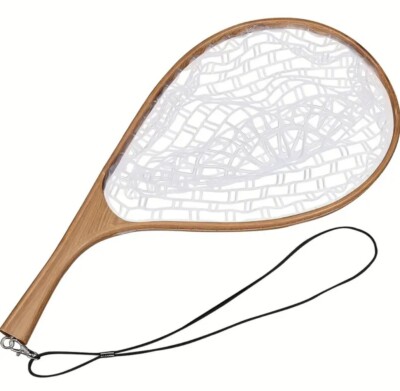 Fly Fishing Landing Net - 22'' Wooden Handle & Rubber Mesh Net -Catch & Release