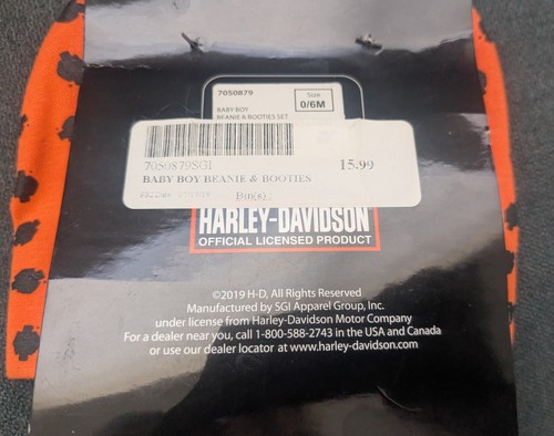 Harley Davidson Beanie & Booties Set-size 0 - 6 Months Brand New w Tags - Afbeelding 7 van 7