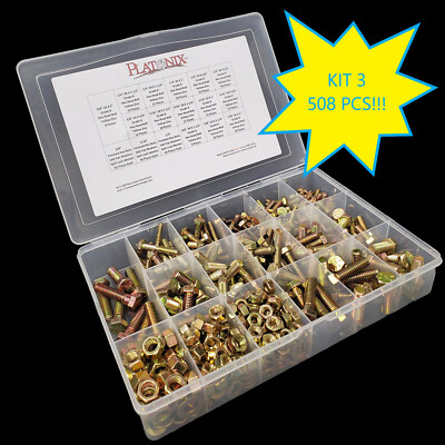 #ad Grade 8 Hex Bolt Washer Nut Assortment Yellow Zinc 508 Pcs. Coarse Thread $59.49