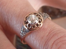 Märchenhafter, antiker Ring, 0,45 ct Solitär Diamant, Kissenschliff, 585er Gold