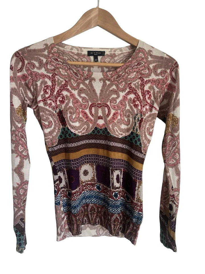 Suéter Jersey ETRO Seda Cachemira Tejido Paisley Fino 40 IT/8 AU/4 EE. UU. Foto 2 de 4