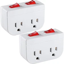 "Grounded Outlet with Double ON Off Switch,2 Port Electrical Outlet Plug Switc..