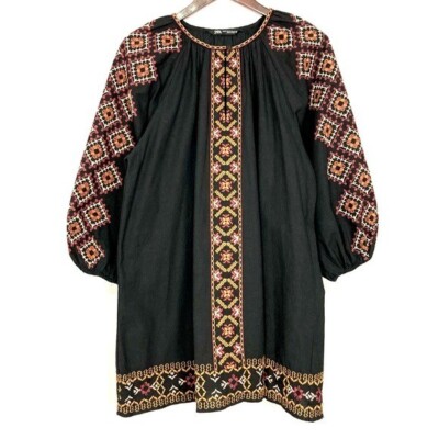 Zara Embroidered Linen Blend Shift Dress Women's Size XS Balloon Sleeves Peasant | eBay Zara Embroidered Linen Blend Shift Dress Women's Size XS Balloon Sleeves Peasant | eBay