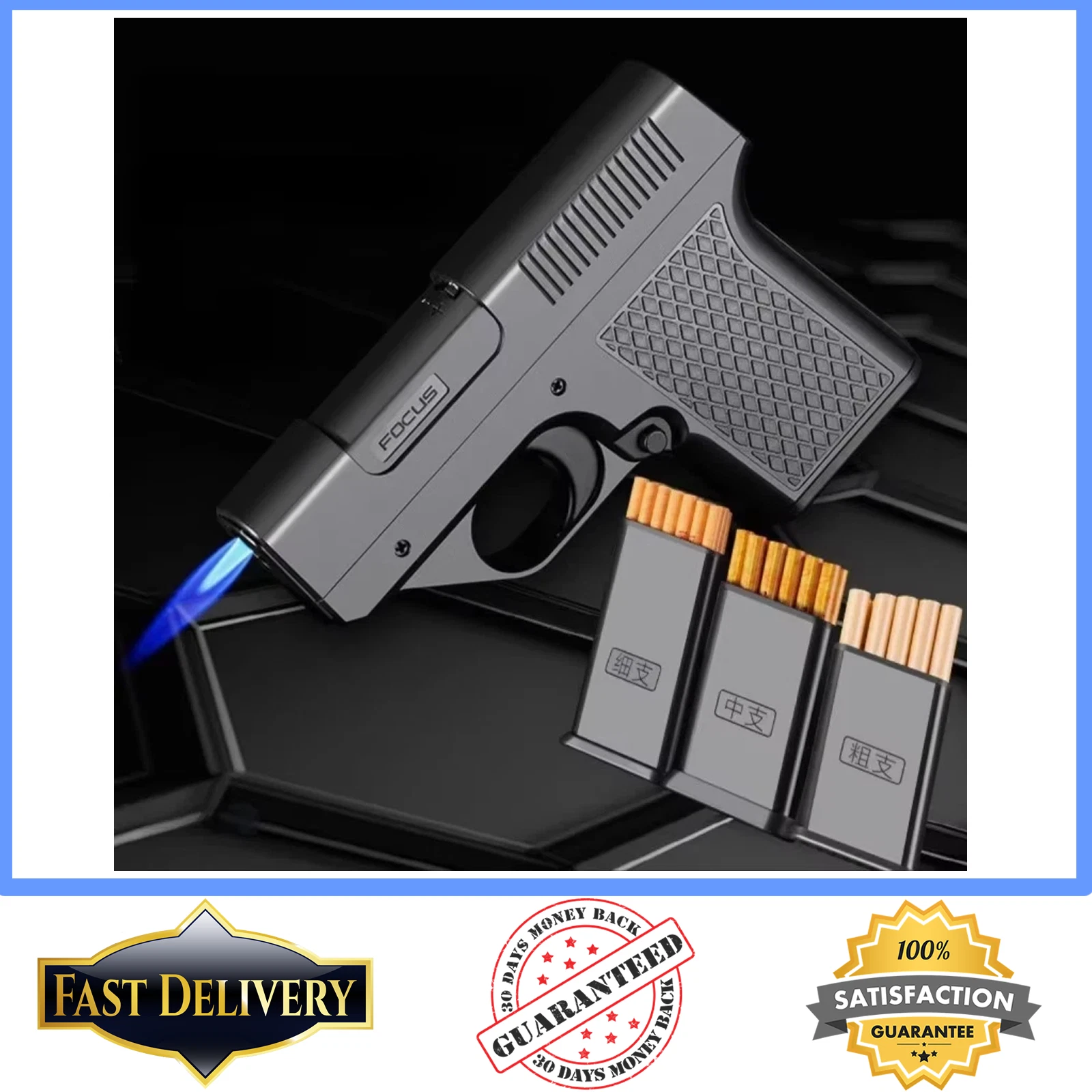 cigarette gun holder lighter Gun Butane Gas Lighter Three Clip Capacity Cigarette Holder Windproof Jet  Flame