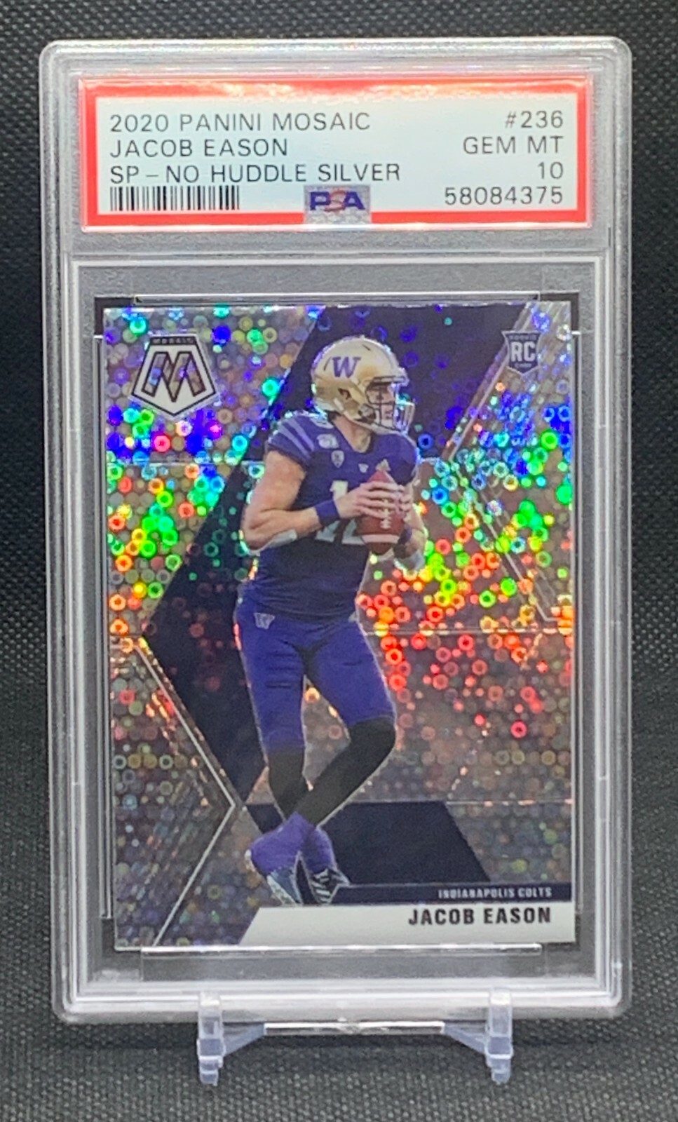 🔥2020 Panini Mosaic Jacob Eason SP-No Huddle Silver #236 PSA 10 GEM MINT POP4🔥