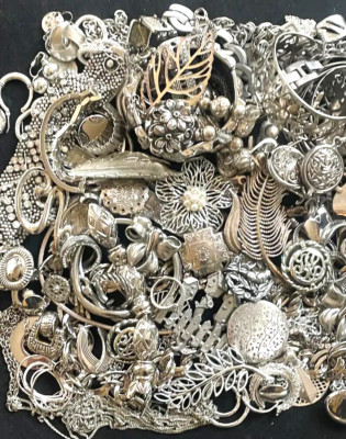 1 pound Silver Tone- Metal Jewelry Lot - SCRAP  BULK  BUY-#G66C