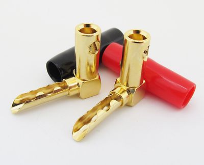 2x Angle Audio BFA-Z Hollow Pin Banana Plug Speaker Cable Connectors Gold Plated
