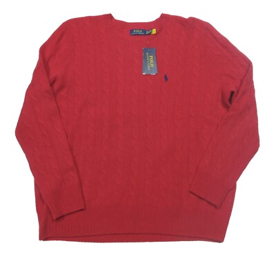 Polo Ralph Lauren Big Tall Red Cable Knit Crew-Neck Wool Cashmere Sweater 