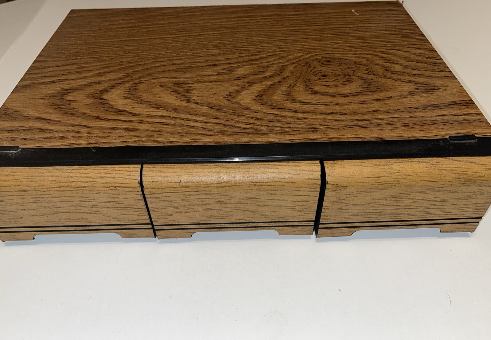 Vintage Cassette Audio Tape Holder 3 Drawer Storage Case Faux Wood Holds 42