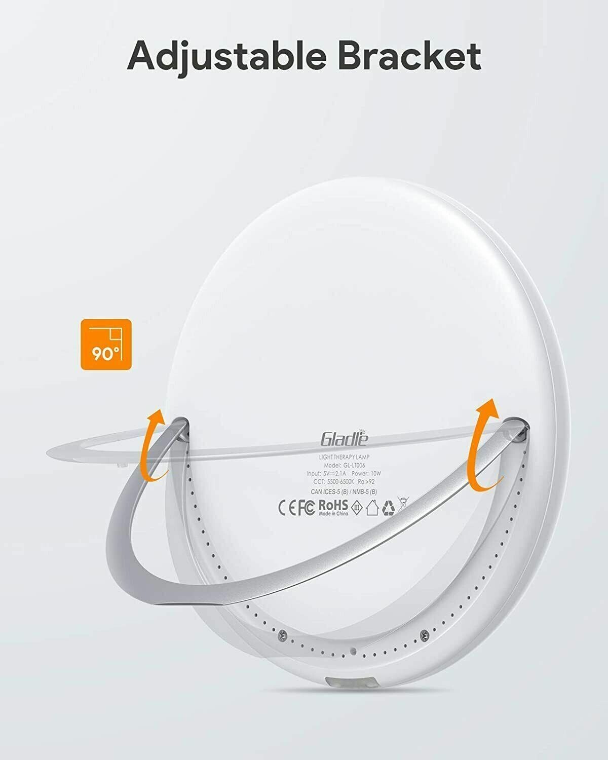 Gladle Light Therapy Lamp, UVFree 10000 Lux Bright LED Sun Lamp GL