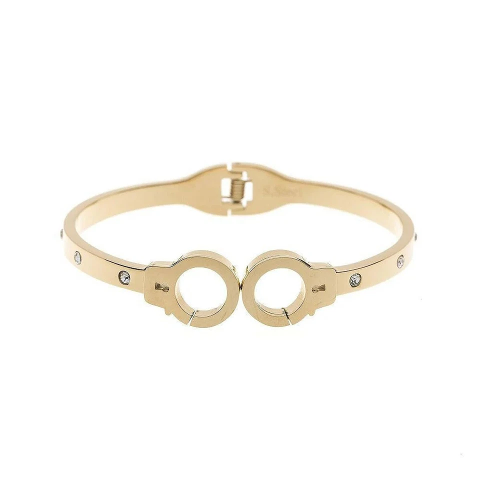 Damen Edelstahl Armband 316L Handschellen Zirkonia Armreif Armspange Nickelfrei - Bild 2 von 3