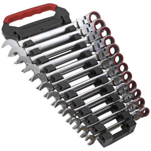 Sealey Flexi Head Ratchet Combination Spanner Set 12pc 8-19mm 100T Open End Ring - Picture 2 of 5