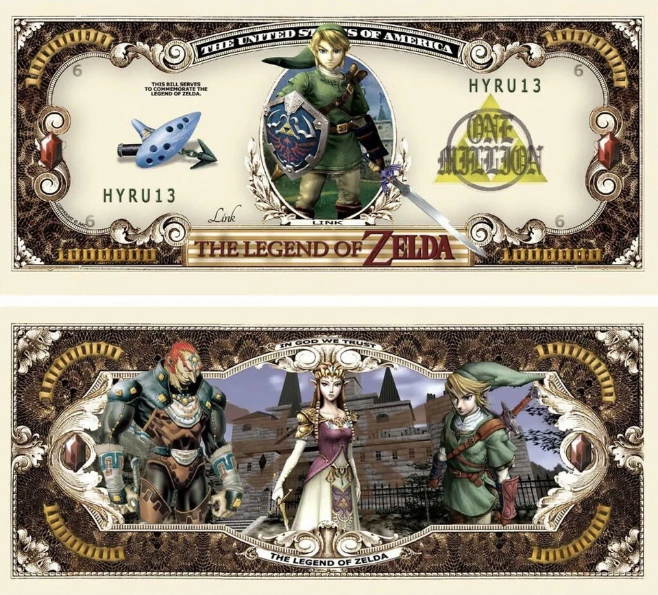 100 Pack Legend of Zelda Video Game Collectible 1 Million Dollars Novelty Money - Image 1 of 4