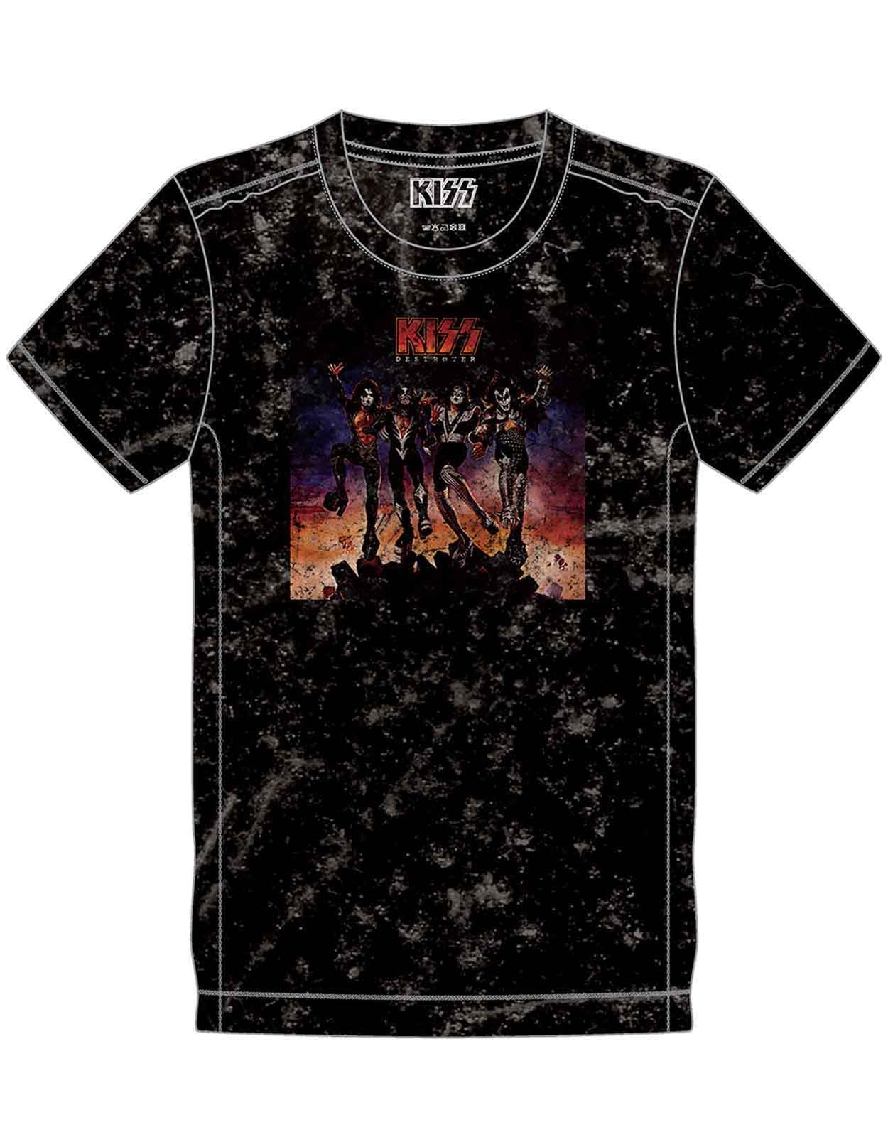 Kiss Destroyer Band Logo Official Men’s Black Snow Wash T-Shirt for Fans