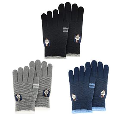  Kids Winter Gloves for Boys Girls, 3 Pairs A1 - Black / Navy / Grey Pack