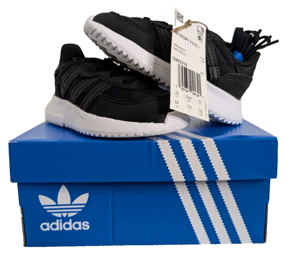 Adidas Kids Retropy F2 EL I Toddler Shoes Sneakers Black Size 6K Extra  Laces New