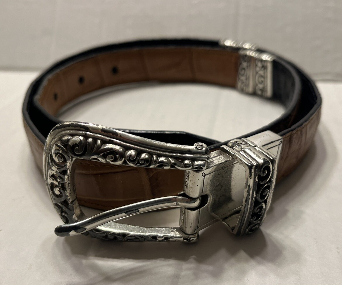 Brighton M 30 Light Brown Leather Belt Silver Tone Buckle  display picture 3