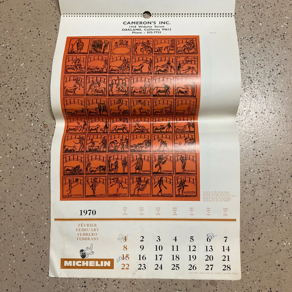 Calendario de publicidad de neumáticos Michelin 1970 neumáticos impresos en París Francia Foto 2 de 4