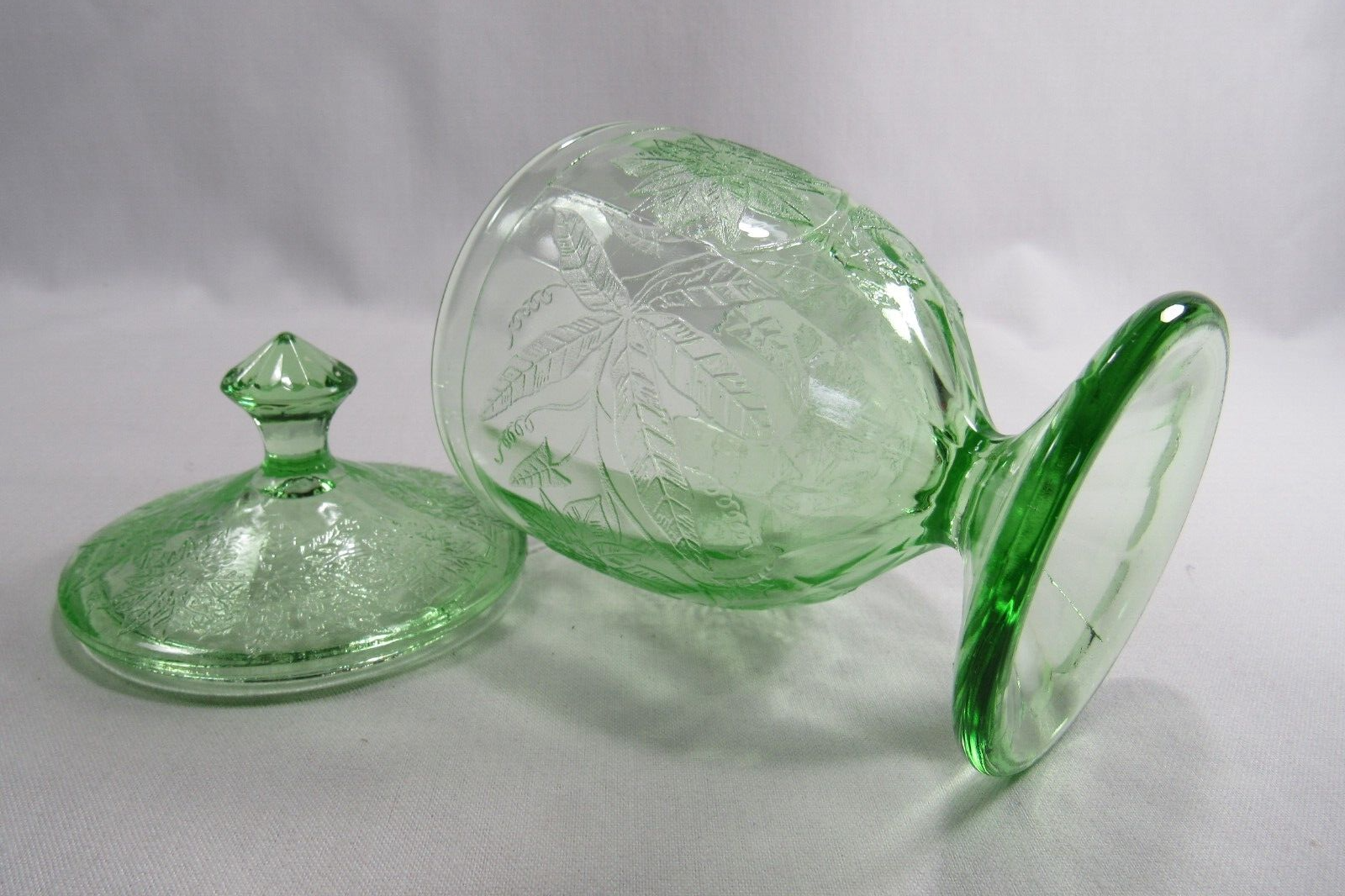 RARE Footed Candy Dish & Lid Floral Green by eBay