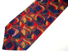 Mulberry Mens Necktie Tie Blue Red Beige Green Geometric 57"