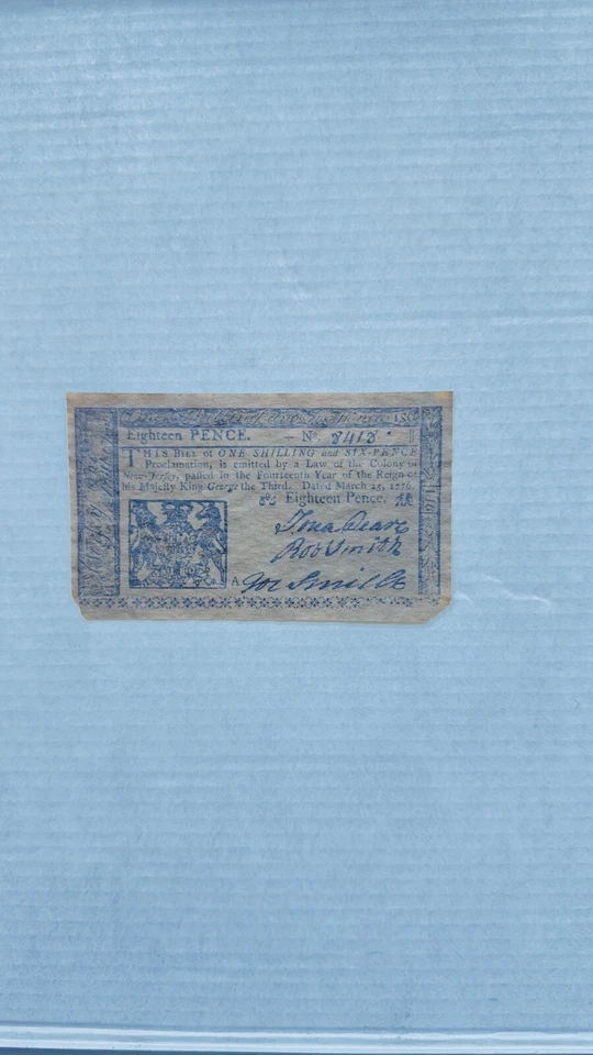 Scarce March 25, 1756 New Jersey 18 Pence Colonial Bill Or Note - Image 3 of 4