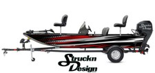 Retro Red Grey Angled Lines Black Vinyl Graphic Decal Kit Fish Boat Wrap USA