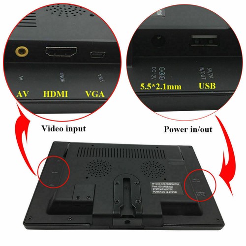 7" Display Small Portable Monitor USB LCD Screen AV VGA HDMI Security Speakers - Picture 4 of 12