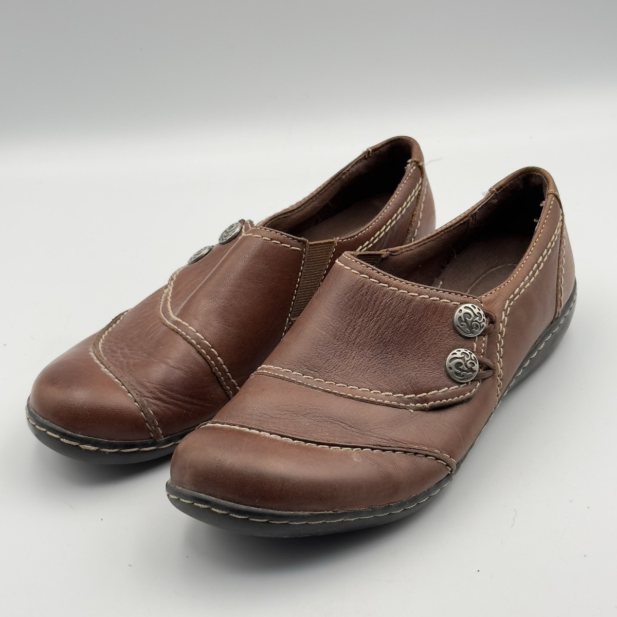 Clarks Chocolate Brown Distressed Leather Slip-On Loafers. Size 9 Clarks Leather Slip-on Shoes - Chocolate Brown, Comfort  main image 2