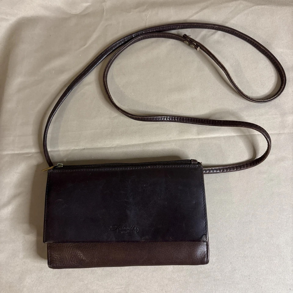 De Colección Fossil Clásico Suave Marrón Cuero Envejecido Bolso sin asas Cartera Bandolera Cartera Foto 3 de 4
