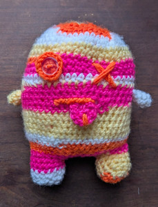 Handmade Crocheted Striped Plush Monster Stuffed Animal Pink Yellow Orange