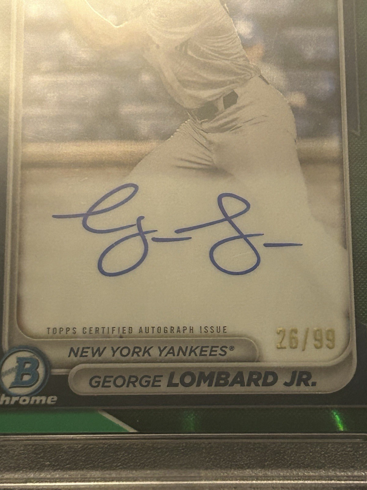 2024 GEORGE LOMBARD JR. BOWMAN CHROME GREEN LAVA REFRACTOR AUTO 26/99 PSA 10 view 2