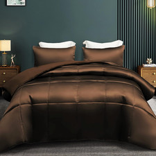 3-Piece Reversible Silky Soft Queen Comforter Bedding Set, Luxurious Satin Comfo