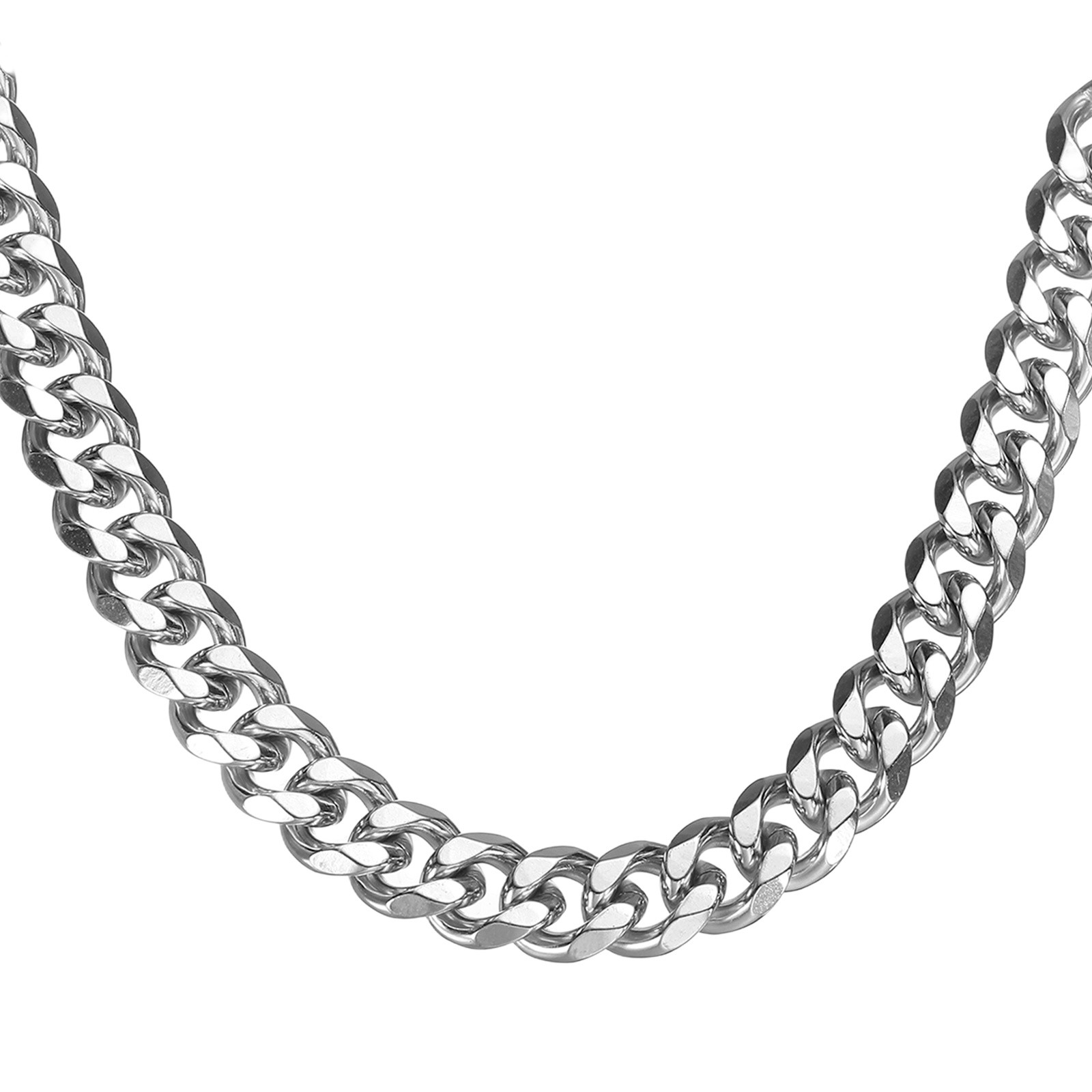 Collar de cadena de acero inoxidable de 9 mm de largo de 9 pulgadas para hombre, plateado