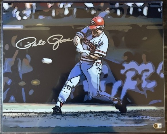 PETE ROSE CINCINNATI REDS SIGNED AUTO BATTING ART 16X20 PHOTO BGS AUTOGRAPHED B