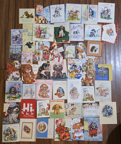 Vintage 1950s 1960s Birthday Card Baby Children Lot Of 48 Puppy Cocker Spaniel