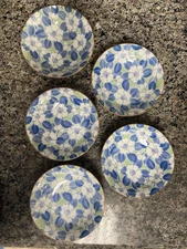 True Vintage Japanese Floral Swallow Dishes/Bowls 6 1/2” across Set Of 5 Stamped